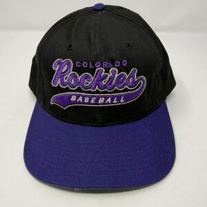 Vintage Colorado Rockies Hat Cap Snap Back Black MLB Baseball Script Starter